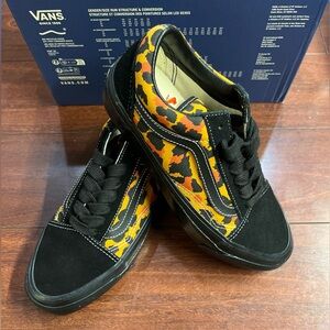 Womens 7 Vans Lx Old Skool Leopard Print Black Low Top Shoe Suede New HALF BOX